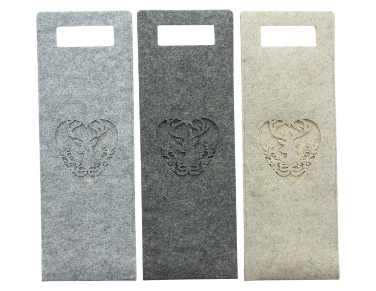 FRANK FLECHTWAREN | Geschenktasche Hirsch, 3er Set, FILZ AUS PET, 14,5 x 0,5 x 41 cm