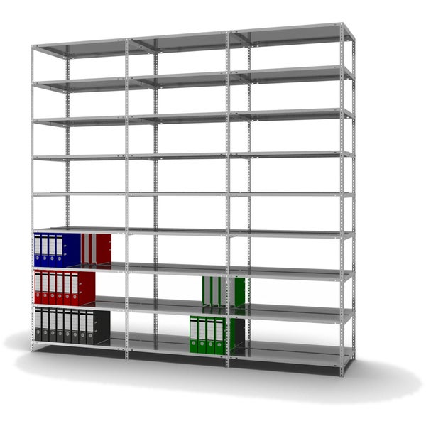 PROREGAL Aktenregal Schraubsystem Grundregal HxBxT 290 x 100 x 60 cm 9 Ebenen Fachlast 90 kg Mit Deckboden Beidseitig Nutzbar Verzinkt