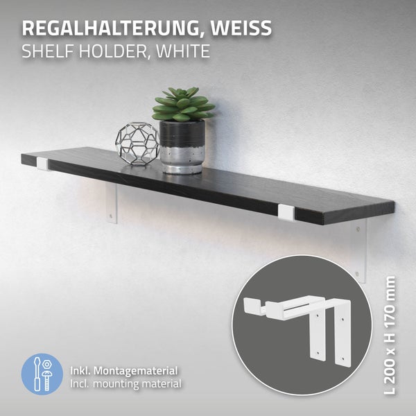 ML-Design 2 Stück Regalhalterung, 20x4x14,5 cm, Weiß, Metall, 8 Zoll Regalhalterungen, Industrielle Regalwinkel, Regalträger für Wandmontage, 90 Grad Wandhalterung, L-Form Wandregal, inkl. Schrauben