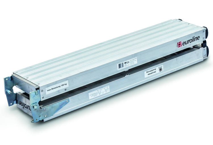 Euroline Vario-Alu-Bohle, klappbar, maximale Belastung 150 Kilogramm.