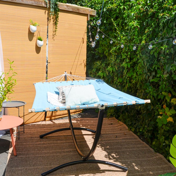 AMANKA Doppel Hängematte mit Gestell - 200x120 Garten Hängeliege - Outdoor Hängemattengestell Metall