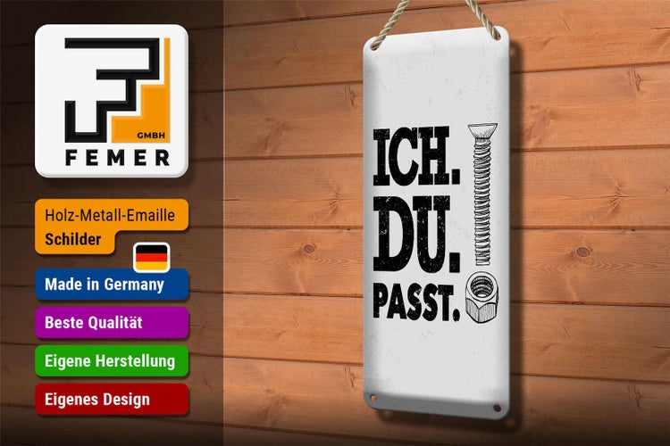 Blechschild Spruch Ich Du Passt Schraube Mutter 10x27cm