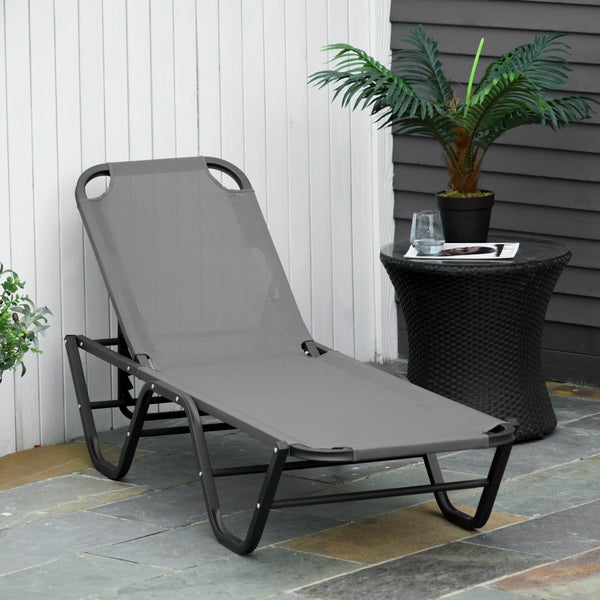 Outsunny Sonnenliege Strandliege 5-Stufige Alu Gartenliege Relaxliege Texteline Grau+Schwarz 163 x 58,5 x 91 cm