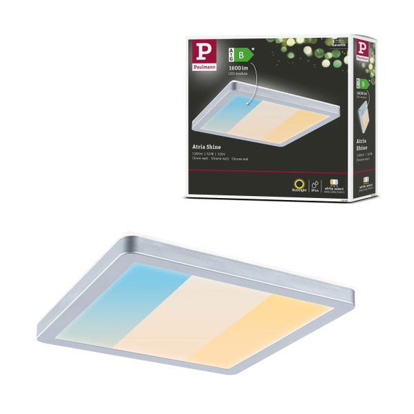 LED Panel Atria Shine IP44 eckig 190x190mm 8W 1160lm 3000 - 6500K Chrom matt