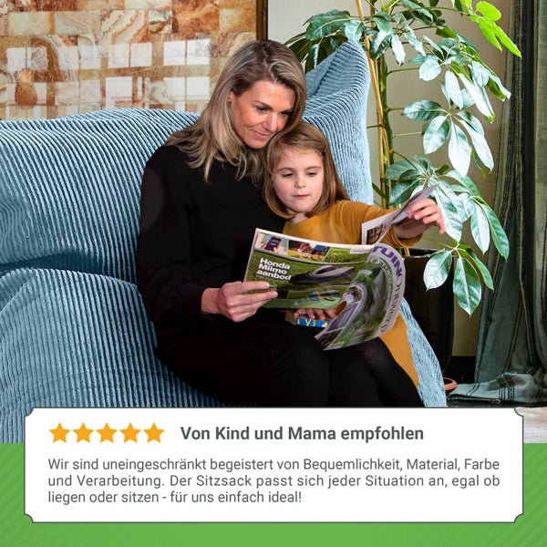 Green Bean XXL Sitzsack aus Cordstoff 370 Liter EPS-Perlen Füllung - Kuschelig Weich Robust & Waschbarem-Stoff Bodenkissen Liegekissen Sitzkissen - Hellblau