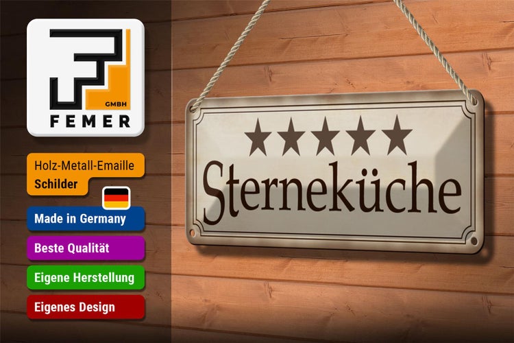 Blechschild Spruch 27x10 cm 5 Sterneküche Dekoration Koch Küche