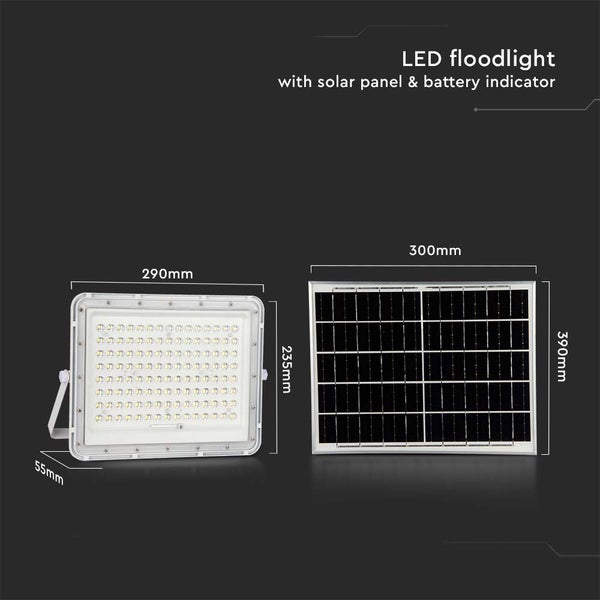 V-TAC VT-180W-W - Weiße Solar-Flutlichter - 20W - IP65 - 1800 Lumen - 6400K
