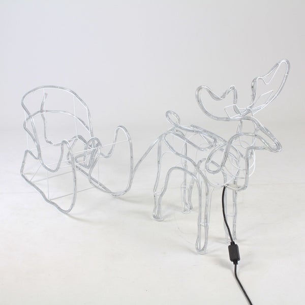 FRANK FLECHTWAREN | LED-Deko Rentier mit Schlitten, METALL, KUNSTSTOFF, Schlitten ca. 58 x 27 x 42 cm, Rentier 64 x 36 x 70 cm, Gesamtlänge 177 cm, Zuleitung 5 Meter