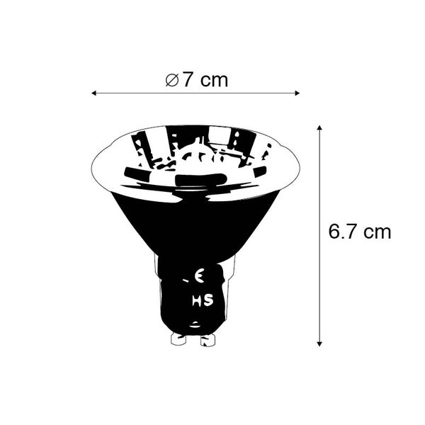 Reflektorlampe mit einem Durchmesser von 7 Zentimetern und einer Höhe von 6,7 Zentimetern.