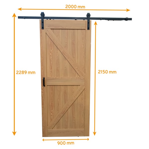 Holzschiebetür Komplettset Scheunentor Oak verschiedene Größen offene Laufschiene schwarz 35mm -  900x2150mm