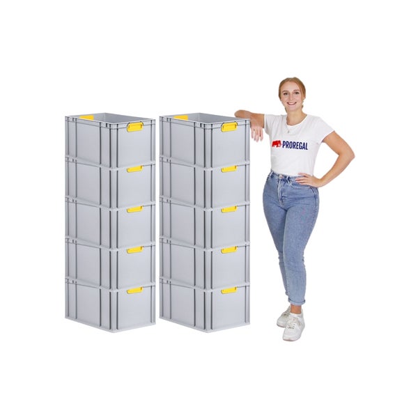 PROREGAL Spar Set 10x Eurobox Nextgen Color Mit Auflagedeckel & Schiebeschnappverschlüsse HxBxT 32 x 40 x 60 cm Griffe Gelb Verstärkter Boden