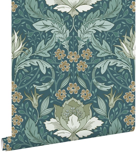 ESTAhome Tapete Blumenmuster im Jugendstil Seegrün - 50 x 900 cm - 131082