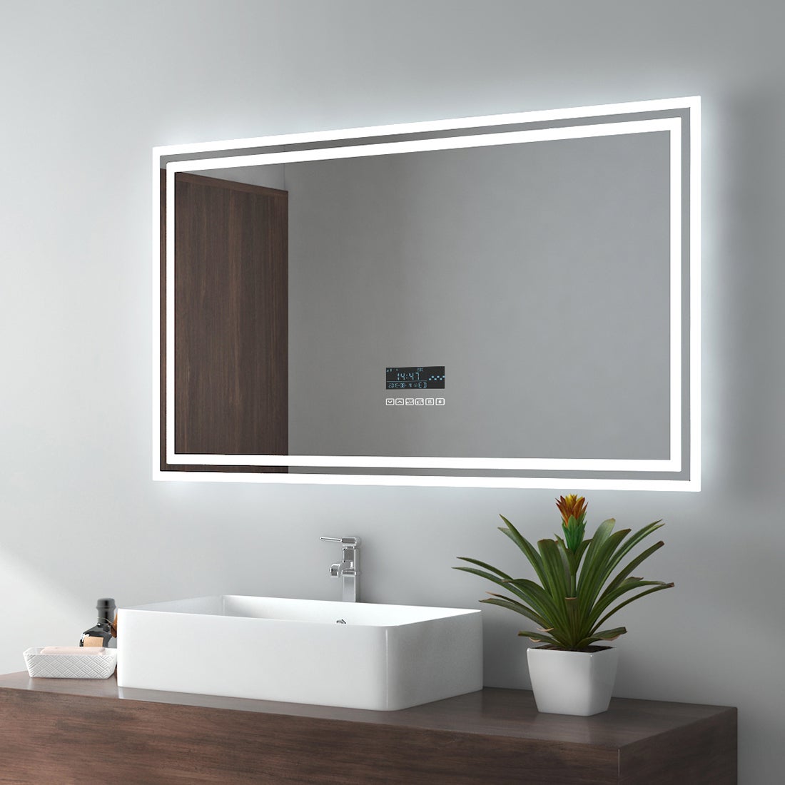 EMKE Badspiegel LED IP44 Wasserdich, 100x60cm, Kaltweißes Licht Dimmbar, Touchschalter, Beschlagfrei, Bluetooth