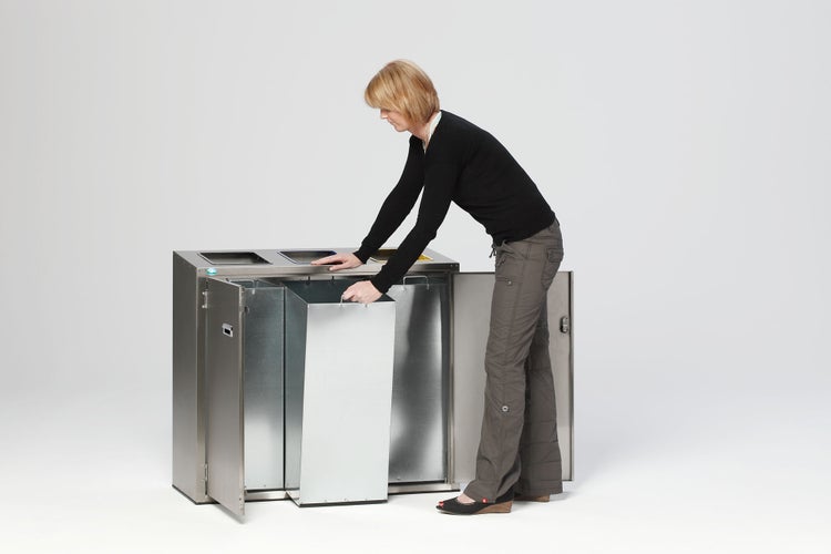 PROREGAL Wertstoffsortiersystem Mit 3 Farbigen Einwurfklappen 127 Liter HxBxT 90 x 100 x 43 cm Edelstahl