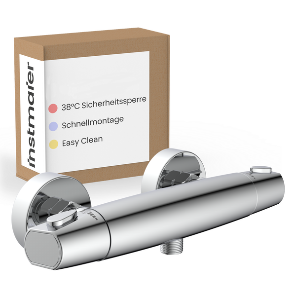 Instmaier Thermostat Duscharmatur mit 38 Grad Sicherheitssperre und Schnellmontage System in Verpackung