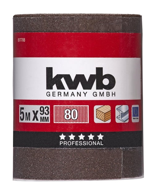 kwb Schleifpapier-Rolle - K-80, 93 mm x 5 m, für Metall und Holz - Korund, Schleif-Rolle für Hand- und Schwing-Schleifer