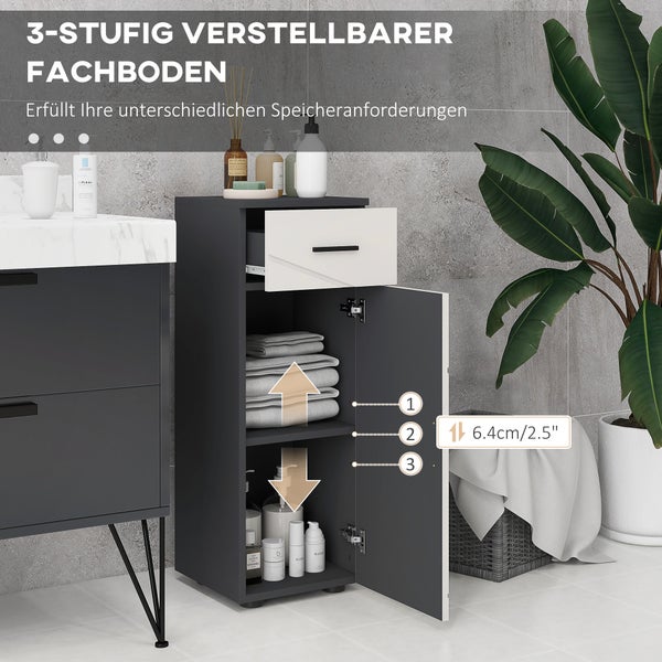 kleankin Badezimmerschrank Beistellschrank Badschrank mit Schublade, Verstellbar Ablagen, Aufbewahrungsschrank für Badezimmer, Wohnzimmer 30 x 30 x 82 cm Grau