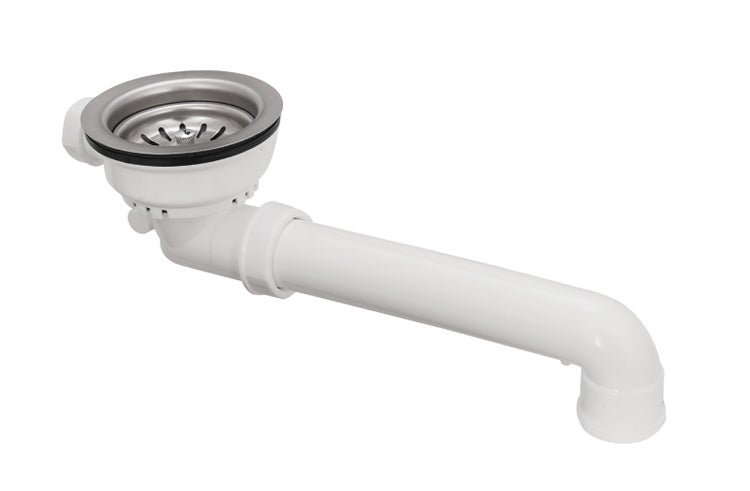 Calmwaters® Siebkorbventil für Küchenspülen | mit Bowdenzug und Überlauf | Gewinde unten in 1 1/2 | Raumsparablaufbogen | Ø 114 mm | Chrom | 31PM3125