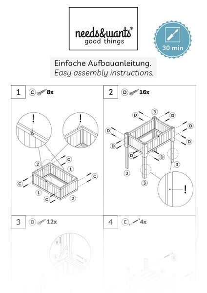 needs&wants® Großes Hochbeet mit Frühbeet-Aufsatz Abdeckung aus Holz für Garten Balkon, Pflanzbeet mit Gewächshaus Frühbeetkasten mit Deckel Dach Haube Ablage Pflanzkasten, 90 x 60 x 118 cm, braun