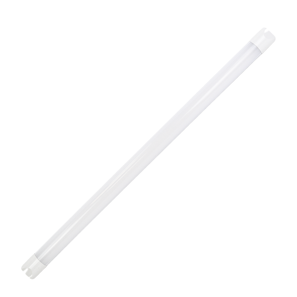 LED-Röhre mit matter Abdeckung und weißen Endkappen.