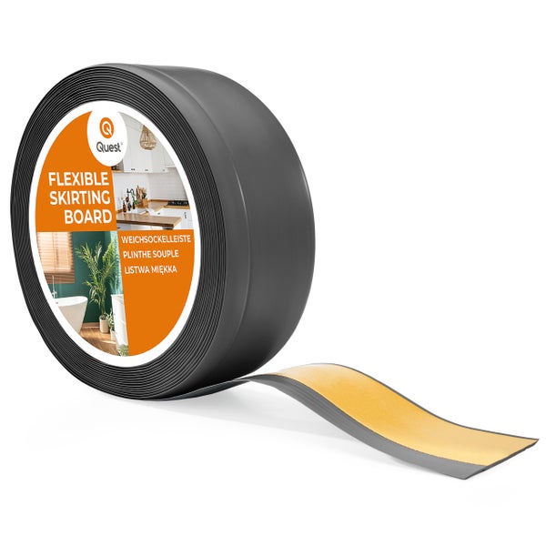 Quest Weichsockelleiste, Breite Sockelleiste 70 x 20 mm, PVC Knickleiste für Wand, Boden, Flexibel, Dunkelgrau, 1 Meter