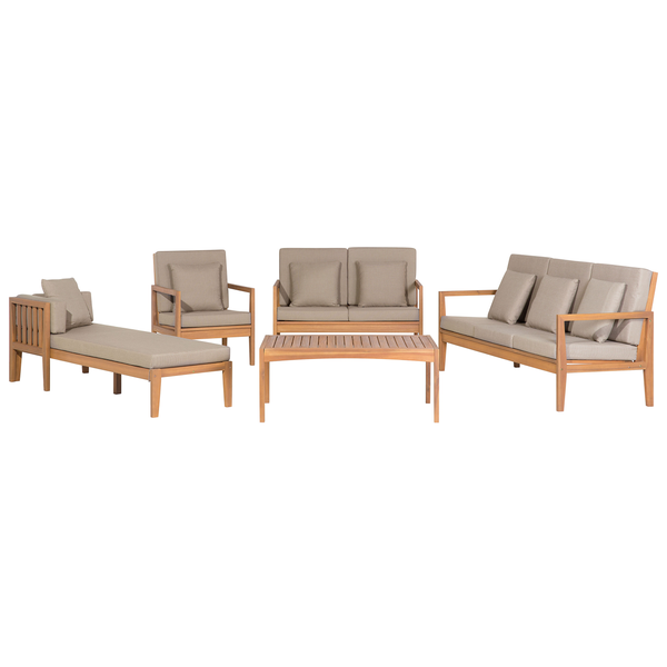 Lounge Set mit Tisch 7-Sitzer PATAJA zertifiziertes Akazienholz Hellbraun