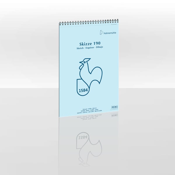 Hahnemühle Skizzenblock Skizze 190, DIN A3, 190 Gramm pro Quadratmeter, 50 Blatt, spiralgebunden, Hahnemühle Logo.