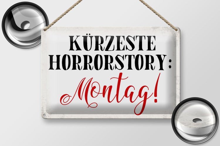 Blechschild Spruch 30x20cm kürzeste Horrorstory Montag