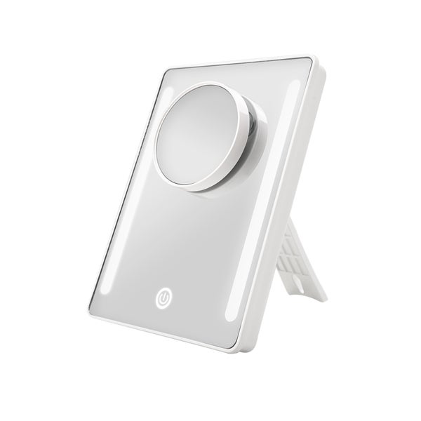 EMKE Kosmetikspiegel mit Beleuchtung 163 x 224 mm, 3-fach Vergrößerung, Kaltweiß, Touch-Schalter, USB/Batterie, Tragbar, Weiß, Horizontal & Vertikal aufstellbar