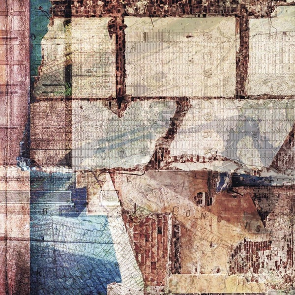 Abstraktes Bild mit Ziegelstrukturen und Stadtplänen
