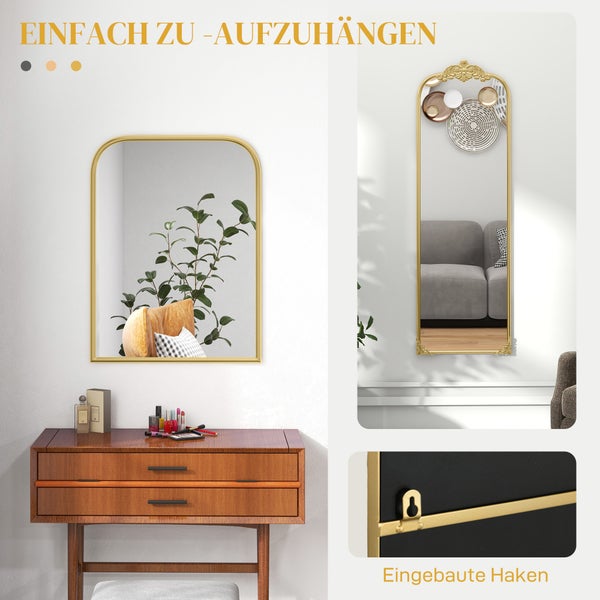 HOMCOM Wandspiegel, 60 x 87 cm Badspiegel im Barockstil, dekorative Spiegel mit Metallrahmen für Wohnzimmer, Schlafzimmer, Gold