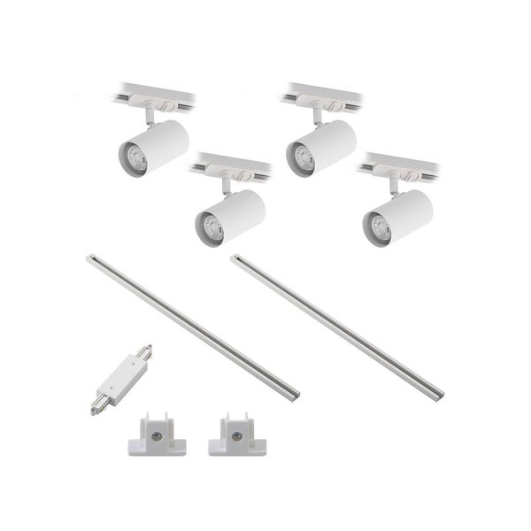 Lindby 1-Phasen Schienensystem Komplettset Metall weiß, Deckenspot 4 flammig 4x GU10 max. 20W ohne Leuchtmittel Deckenstrahler Spots Deckenleuchte