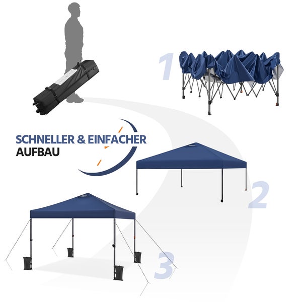 Faltpavillon Aufbauanleitung in drei Schritten dargestellt