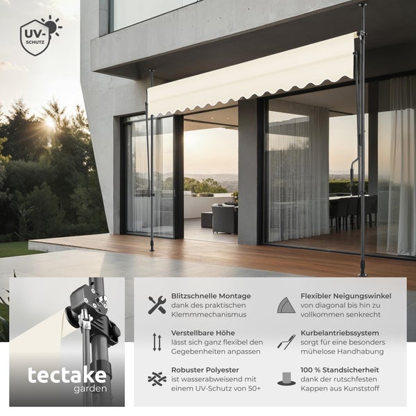 Klemmmarkise tectake  einfache Montage mit Handkurbel beige