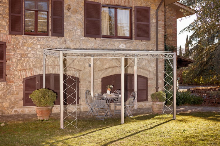 Pergola ELEO Sicilia 3 x 4 m weiß - pulverbeschichtet | mit Sonnensegel ecru