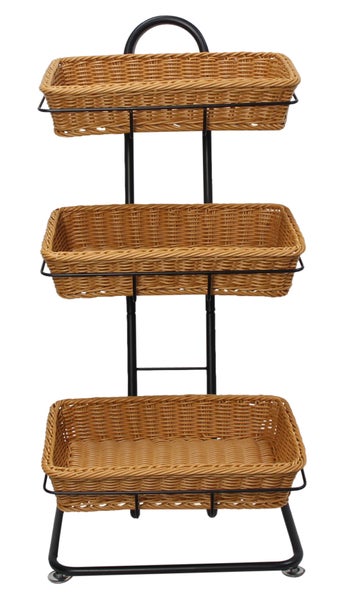 Etagere mit drei Körben aus Rattan