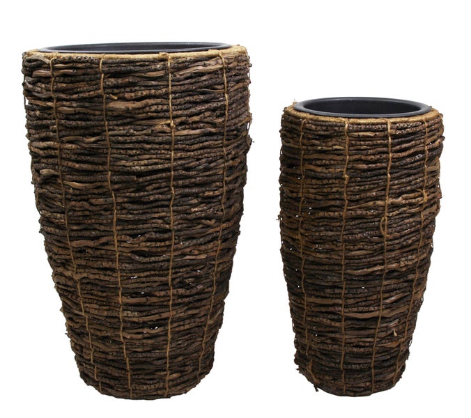 FRANK FLECHTWAREN | Übertopf Coconut, 2er Set, HOLZ, METALL, Ø 25 x 45 cm, Einsatz Ø 18 x 19 cm, Ø 35 x 55 cm, Einsatz Ø 27 x 26 cm