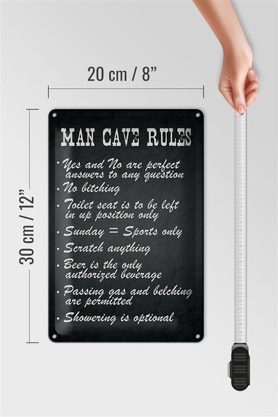 Blechschild Spruch 20x30cm man cave rules Männer Regeln