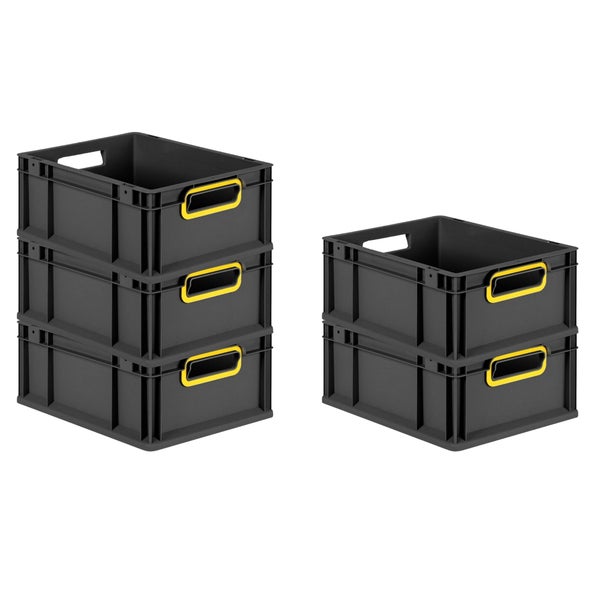 Eurobox NextGen Color, HxBxT 17x30x40cm, 16 Liter, Griffe gelb offen, Schwarz, Eurobehälter, Transportbox, Transportbehälter, Stapelbehälter