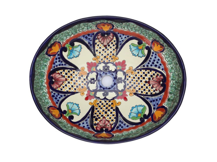 Keramik Waschbecken mit floralem Muster von oben