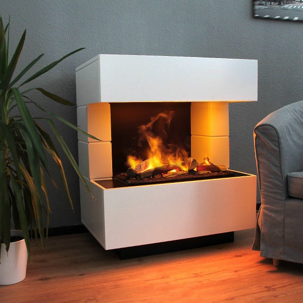GLOW FIRE Elektrokamin 'Kleist' | Wasserdampf Kamin mit OMC 600 inkl. Holz in weiß | HxBxT: 80x90x50 cm