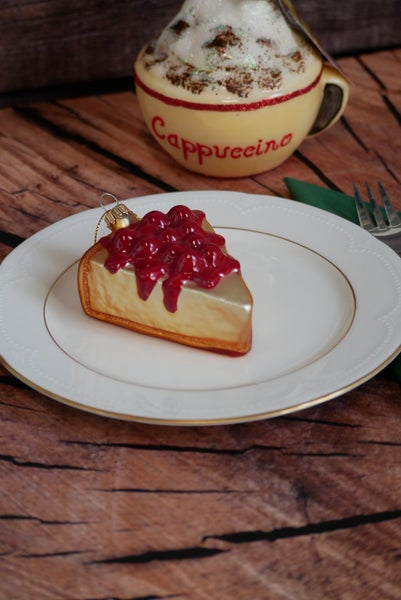 Multicolor 10cm Käsekuchen mit Kirschen, Glasornament, mundgeblasen und handdekoriert, 1 Stck., Weihnachtsbaumkugeln, Christbaumschmuck, Weihnachtsbaumanhänger
