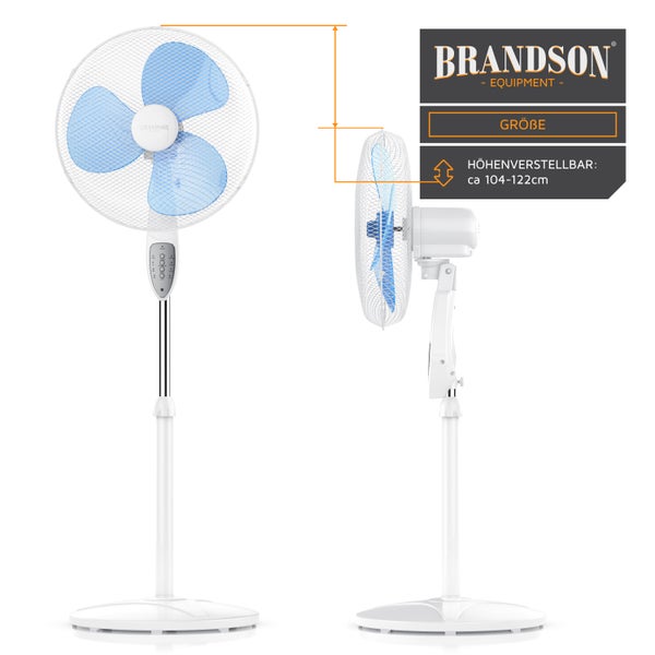 Brandson Standventilator 50W mit Standfuß höhenverstellbar, Ventilator mit Fernbedienung, Neigungswinkel 30°, 3 verschiedene Geschwindigkeitsstufen