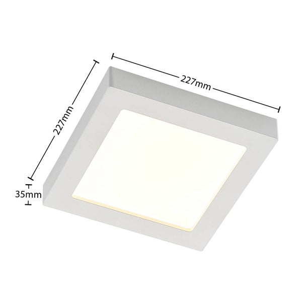 Quadratisches LED-Panel in Weiß mit Maßen von 227 Millimeter Länge, 227 Millimeter Breite und 35 Millimeter Höhe.