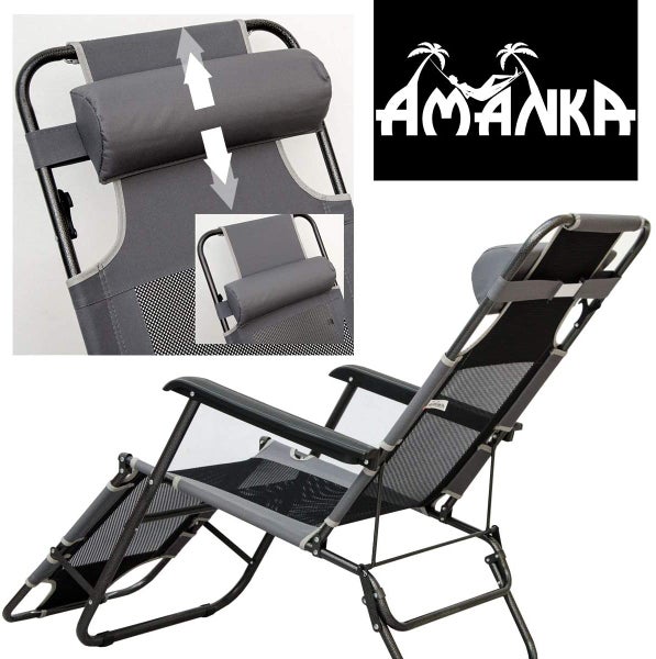 Verstellbarer Relaxsessel mit Nackenkissen und Amanka Logo