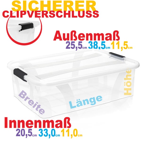 BigDean 6 Stück Aufbewahrungsbox mit Deckel 7 L flach und Transparent – Aufbewahrungsbox stapelbar & Made in Europe