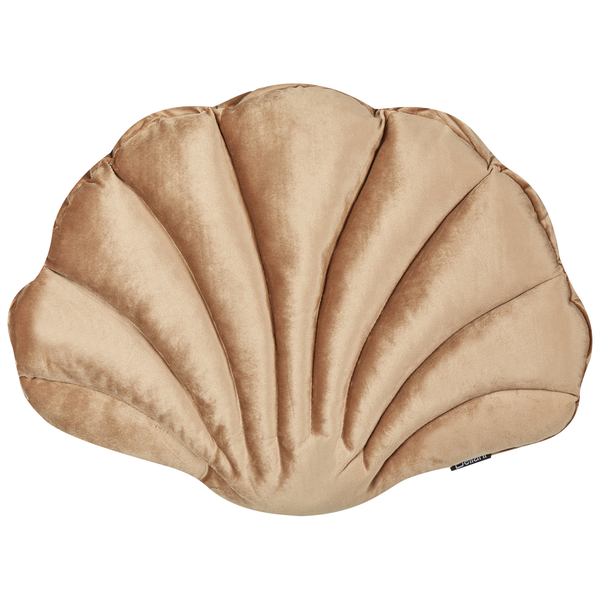 Zierkissen in Form einer Muschel aus weichem Samtstoff als dekoratives Wohnaccessoire.