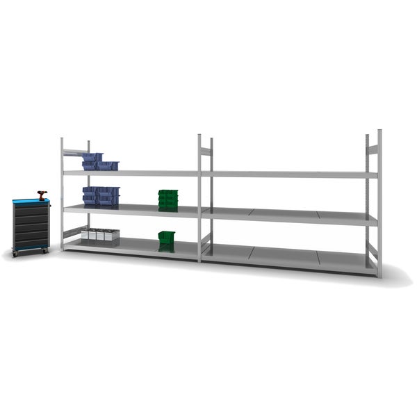 PROREGAL Weitspannregal Stecksystem T-Profil Grundregal HxBxT 200x250x80 cm 3 Ebenen Stahlplatten Fachboden Fachlast 350 kg Verzinkt