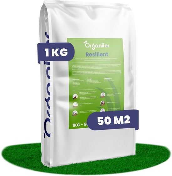 Organifer Resilient Rasensamen, 1 kg Packung für bis zu 50 Quadratmeter