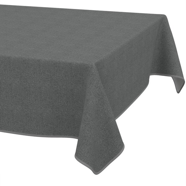 Rechteckige graue Tischdecke aus strukturiertem Stoff mit gesäumtem Rand.